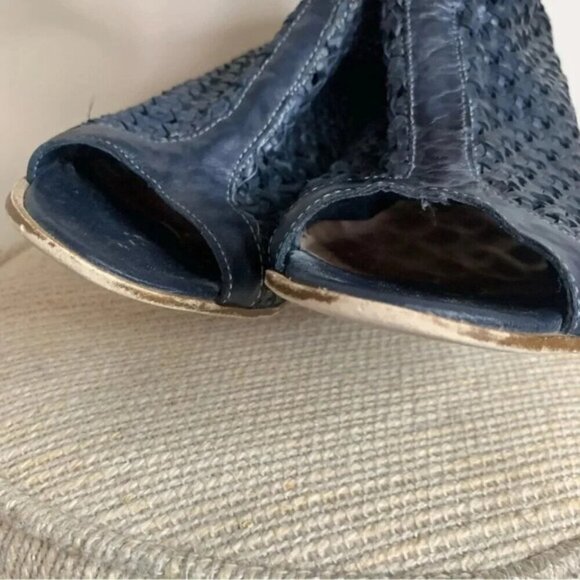Donna Piu Navy Woven Stacked Heel Peep Toe Leather Sandals 39 - Picture 8 of 8